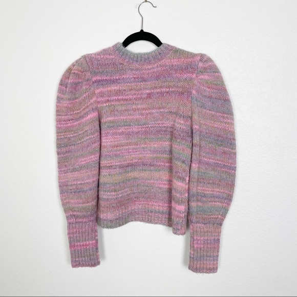LoveShackFancy Aquarius Pullover Knit Sweater Crew Neck Long Puff Sleeve Pink - Picture 4 of 7